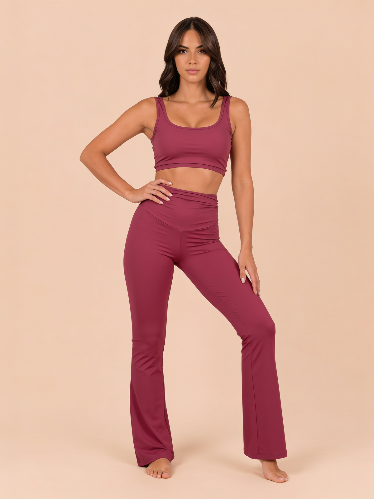 PANT FLARE colore Peonia, vista frontale